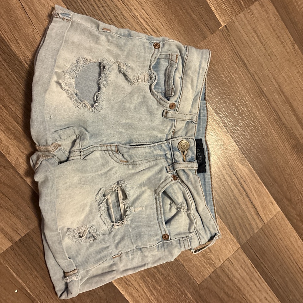 Trendy Light Blue Distressed Denim Shorts